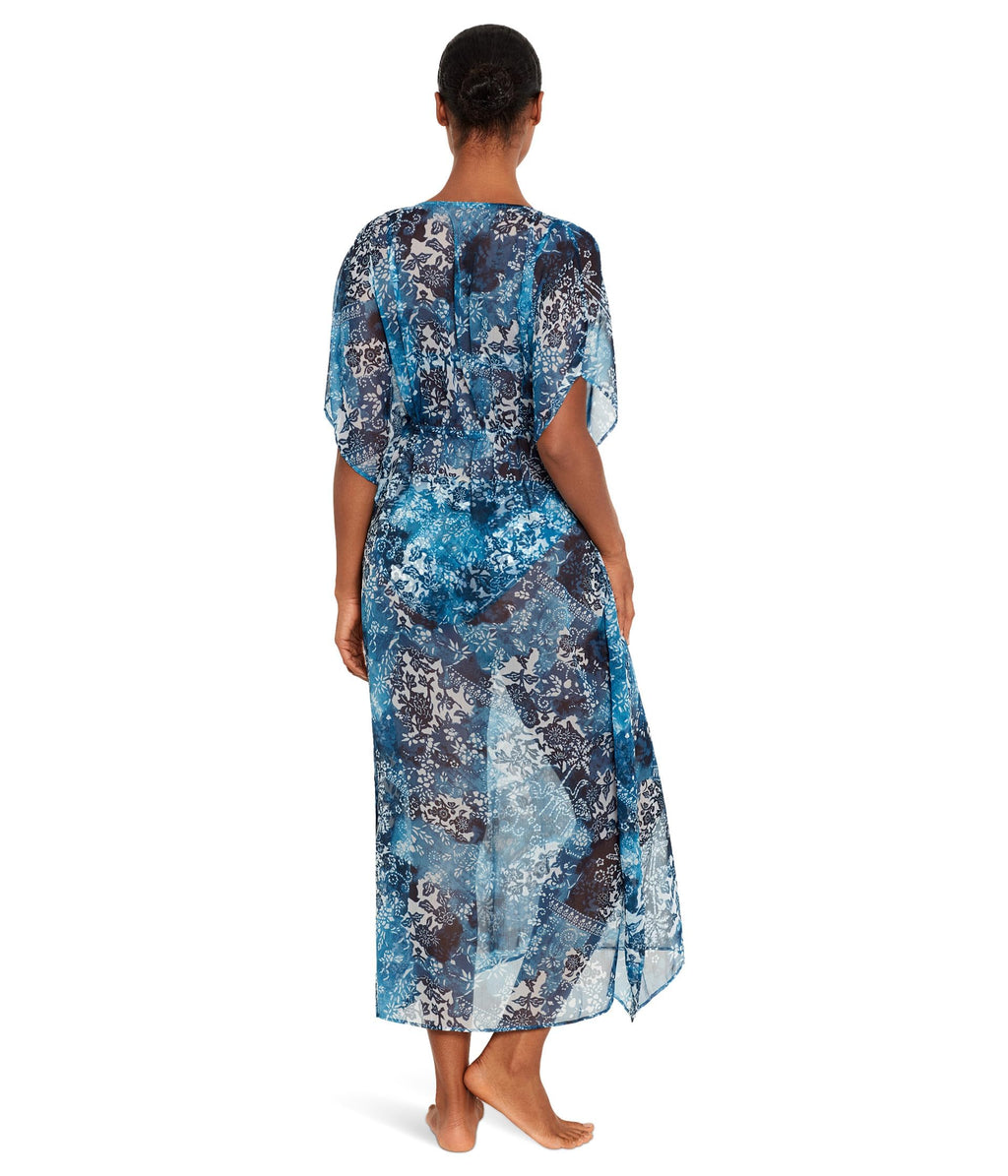 Lauren Ralph Lauren Womens Indigo Patchwork Midi Caftan Cover Up Multicolor X-Large