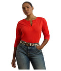 Lauren Ralph Lauren Women's Plus Size Cotton Jersey Three-Quarter-Sleeve Tunic, Bright Vermilion