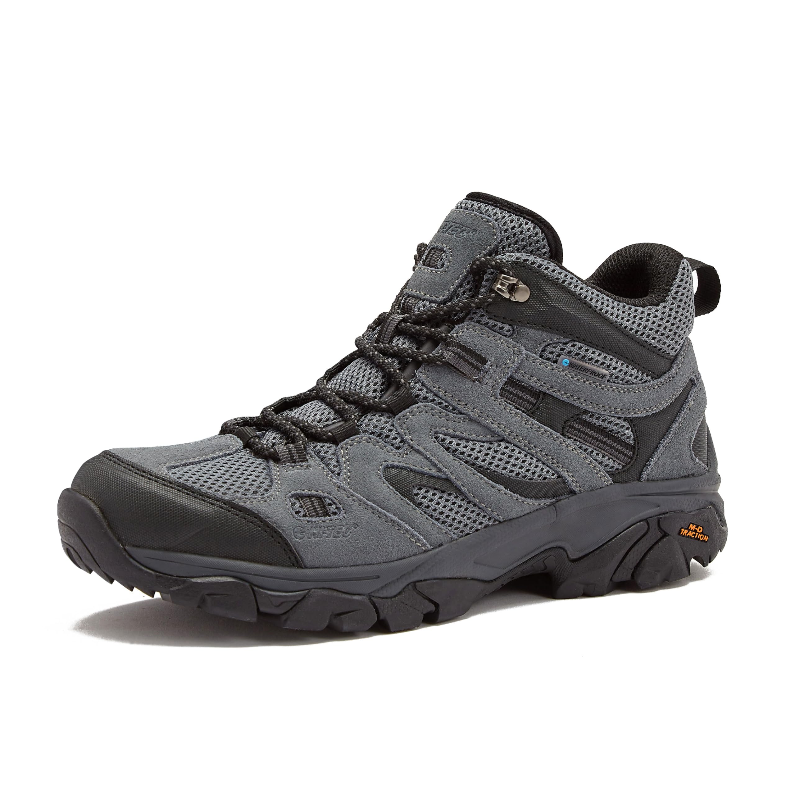 HI-TEC Ravus WP Mid Waterproof Hiking Boots for Men, Lightweight Breathable Outdoor Trekking Shoes - Dark Grey, 10 Medium