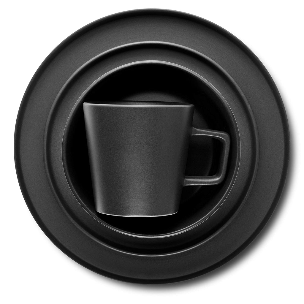 Stone Lain Celina Stoneware 16 Piece Modern Dinnerware Set, Plates and Bowls, Black Matte, Service for 4, Microwave & Dishwasher Safe