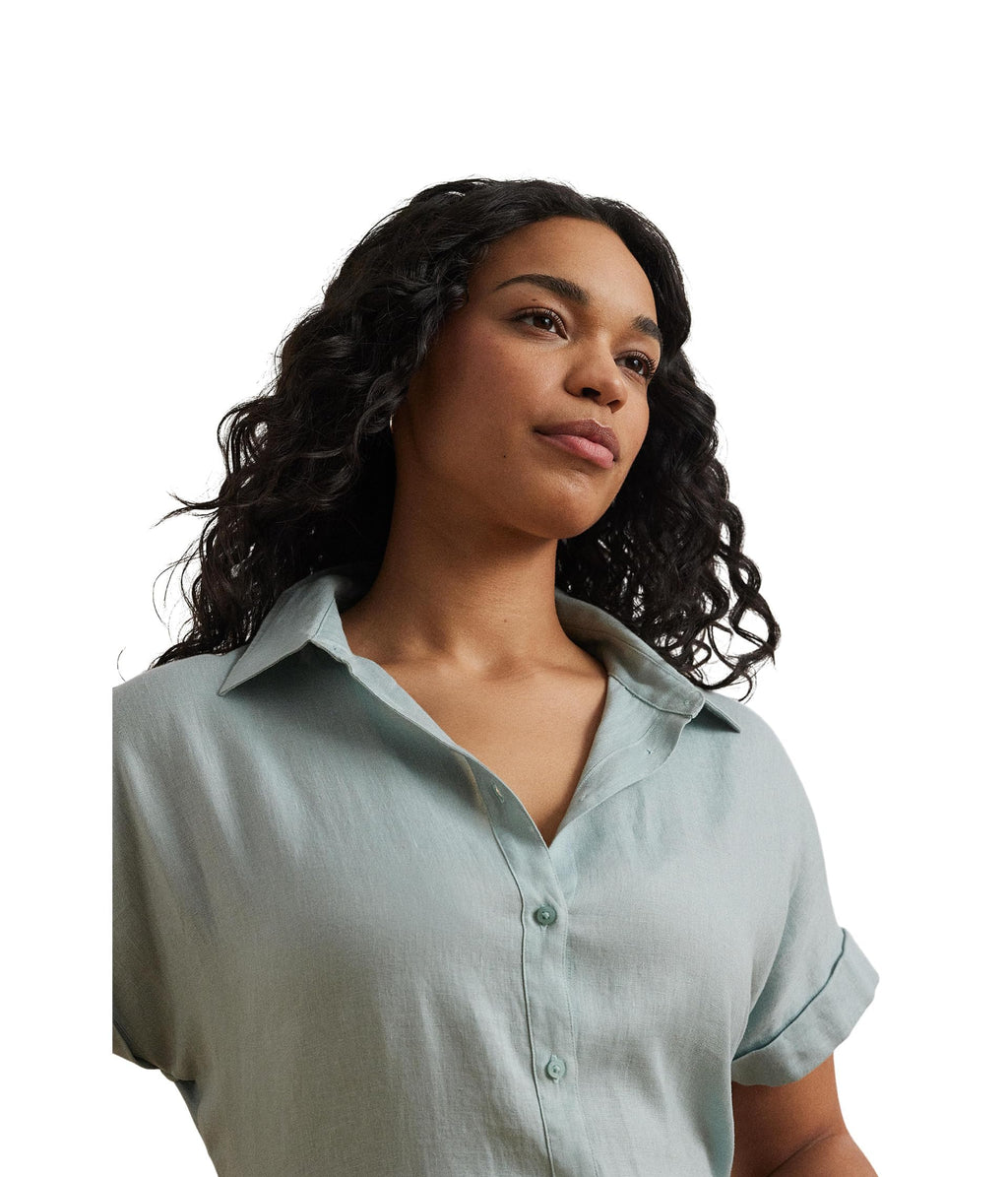 Lauren Ralph Lauren, Women's, Plus Size Relaxed Fit Linen Short Sleeve Shirt, Aqua Pearl, 2X