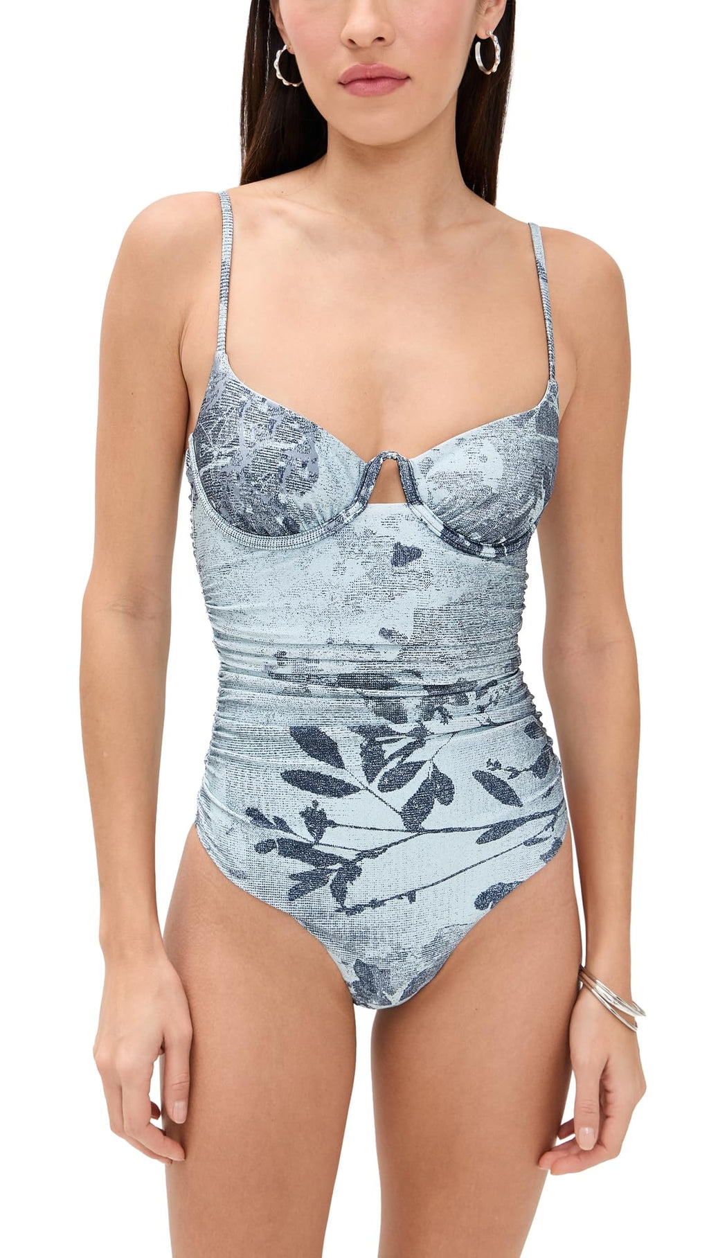 SIMKHAI Women's Laine Ruched One Piece, Sky Floral, L