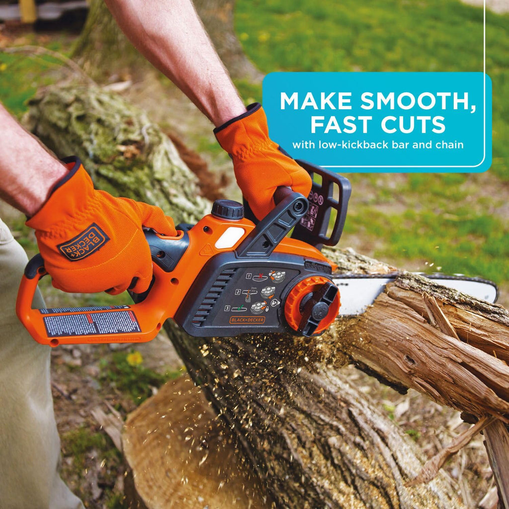BLACK+DECKER 40V MAX Electric Chainsaw Cordless, 12 Inch Battery Chainsaw, Battery and Charger Included, Longer Runtime, Lightweight Rechargeable (LCS1240)