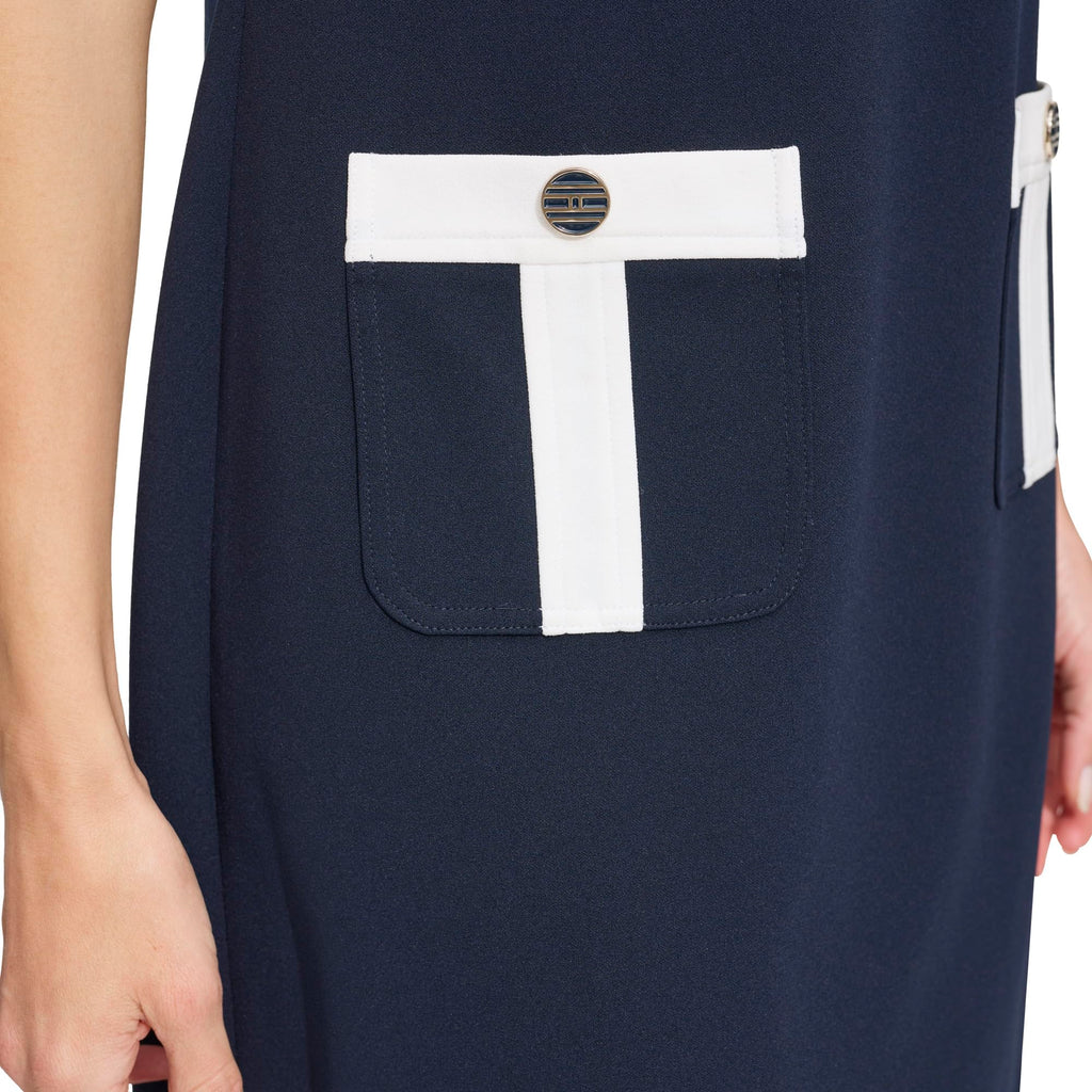 Tommy Hilfiger Women's Pocket Trim Shift Dress Sky Captain/Ivory 14