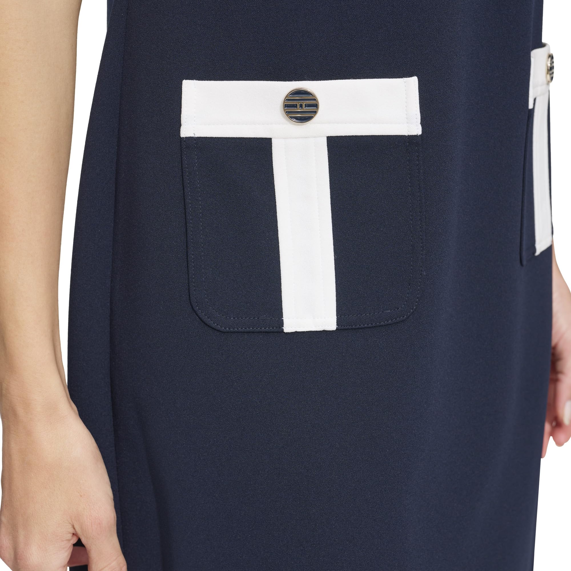 Tommy Hilfiger Women's Pocket Trim Shift Dress Sky Captain/Ivory 14