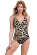profile by Gottex Wildlife Surplice One Piece black and gold