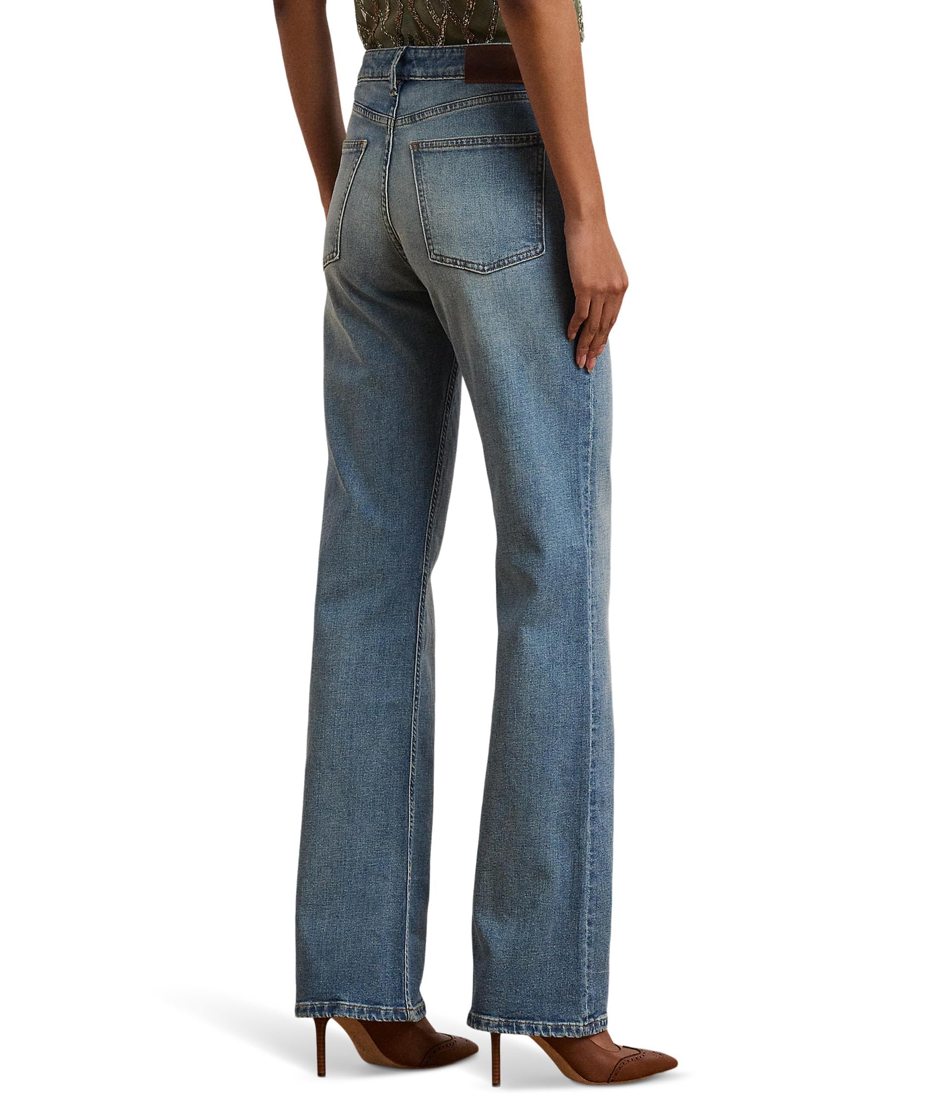 Lauren Ralph Lauren, Womens, High-Rise Wide-Leg Jeans, Alicia Wash, Size: 12, Inseam: 32.5