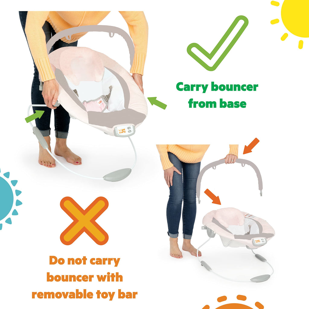 Bright Starts Portable Baby Bouncer Soothing Vibrations Infant Seat with Removable-Toy-Bar, 0-6 Months 6-20 lbs (Playful Pinwheels)