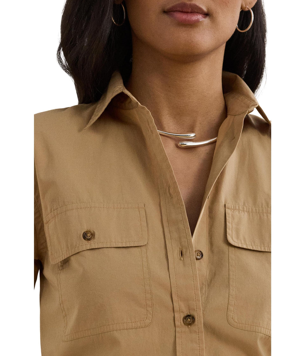 Lauren Ralph Lauren, Womens, Relaxed Fit Featherweight Cotton Shirt, Birch Tan, Large and 2x