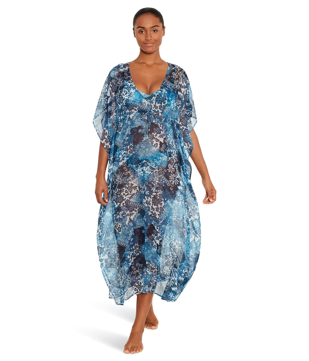 Lauren Ralph Lauren Womens Indigo Patchwork Midi Caftan Cover Up Multicolor X-Large