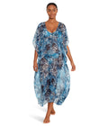 Lauren Ralph Lauren Womens Indigo Patchwork Midi Caftan Cover Up Multicolor X-Large