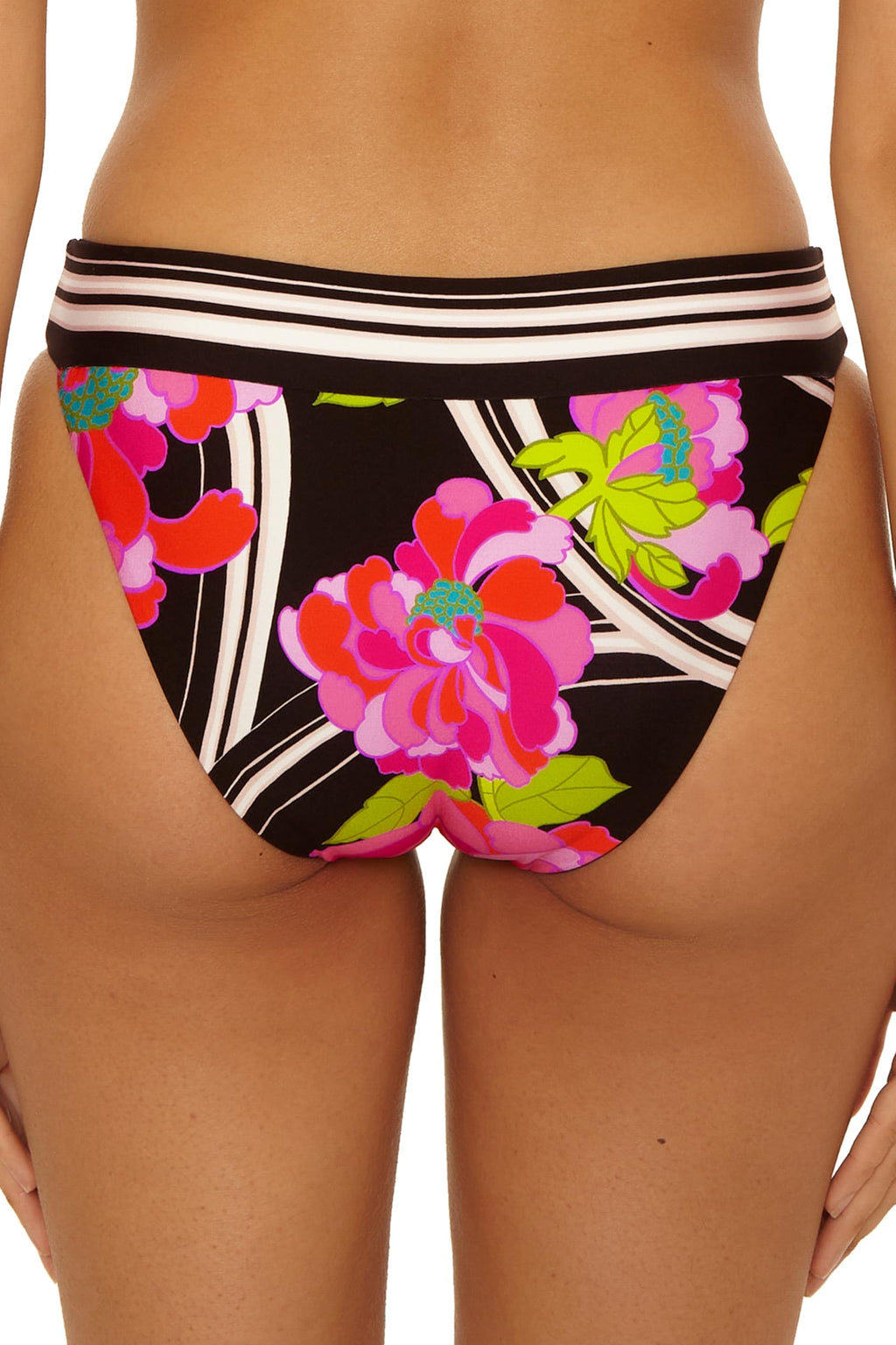 Trina Turk Bougainvillea - Women's Banded Hipster Bikini Bottom, Floral Print, Cheeky Coverage, Swimwear Separates for Women, Multicolor, 8