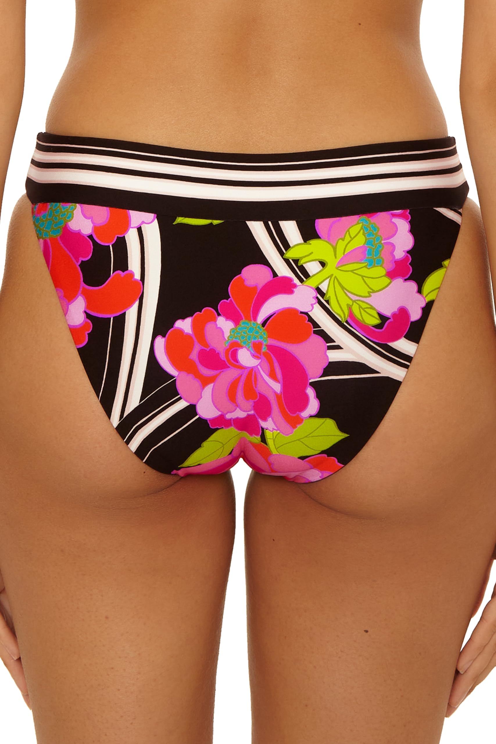 Trina Turk Bougainvillea - Women's Banded Hipster Bikini Bottom, Floral Print, Cheeky Coverage, Swimwear Separates for Women, Multicolor, 8