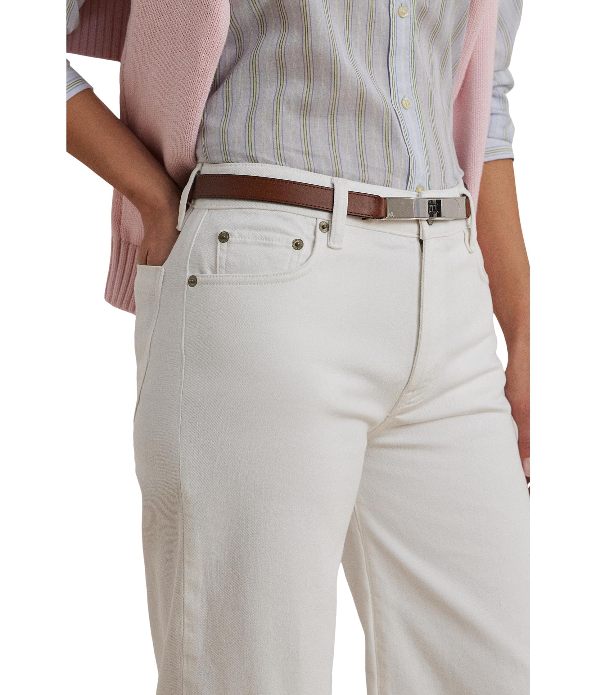 Lauren Ralph Lauren Women's High-Rise Wide-Leg Cropped Jeans White Wash 8 Inseam: 25''