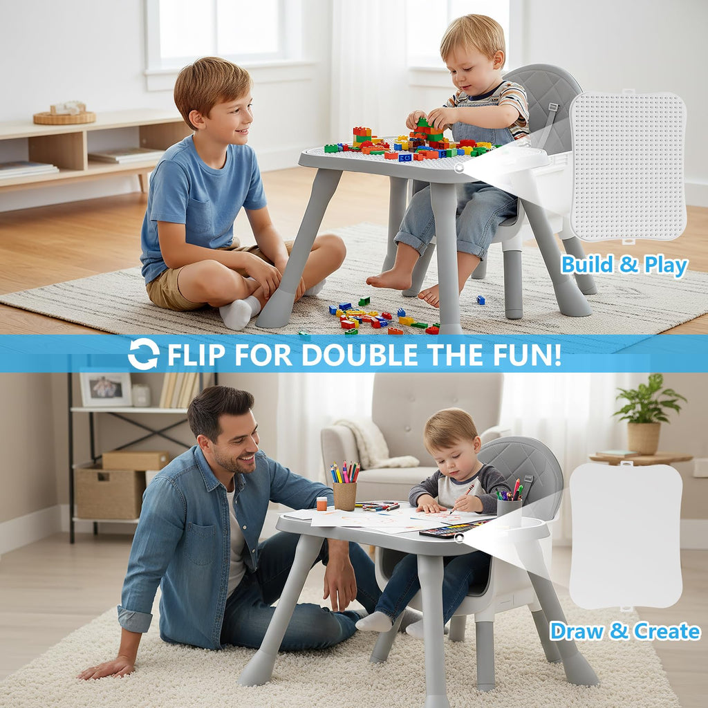 6 in 1 Baby High Chair for Babies and Toddlers, Booster Seat, Kids Learning Table & Chair (Grey)