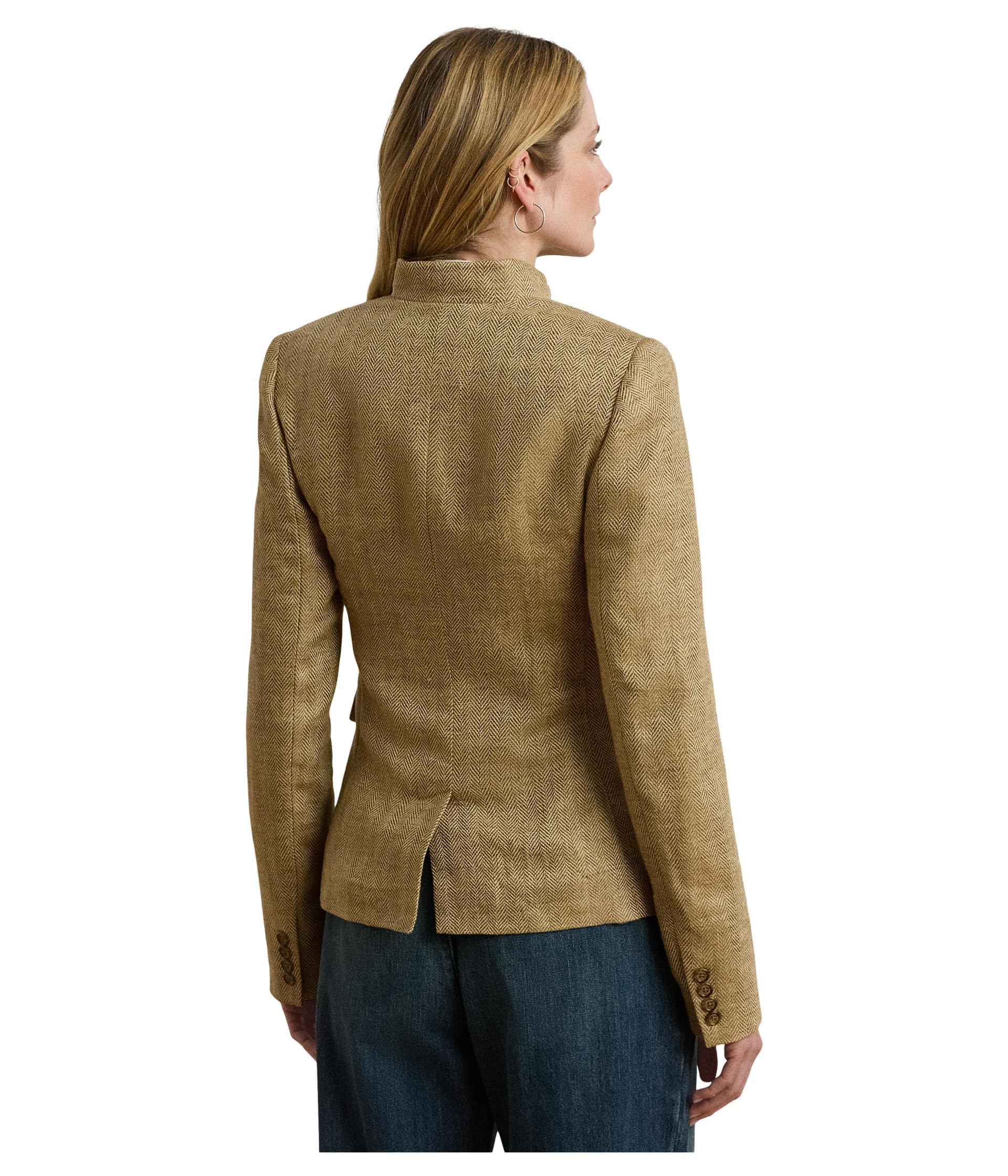 Lauren Ralph Lauren Womens Herringbone Linen Jacket, Light Brown/Tan, 6