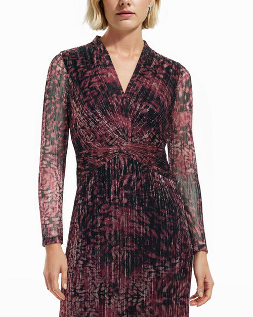 Anne Klein Women's Long Sleeve Twist Front Printed Shine Midi Dress new
