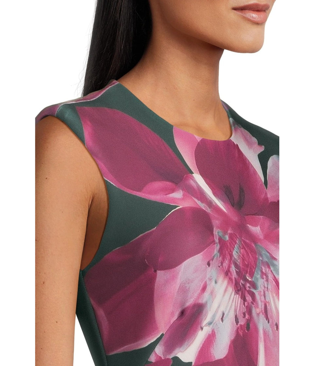 Calvin Klein Women's Cal Sleeve Floral Sheath Grey/Aubergine Multi 4