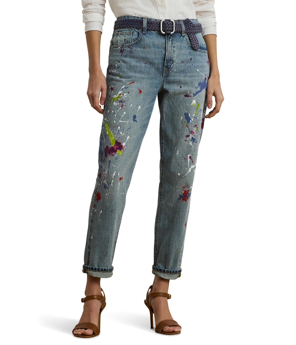Lauren Ralph Lauren Womens Print Boyfriend Tapered Ankle Jeans Alicia Wash 12 Inseam: 28