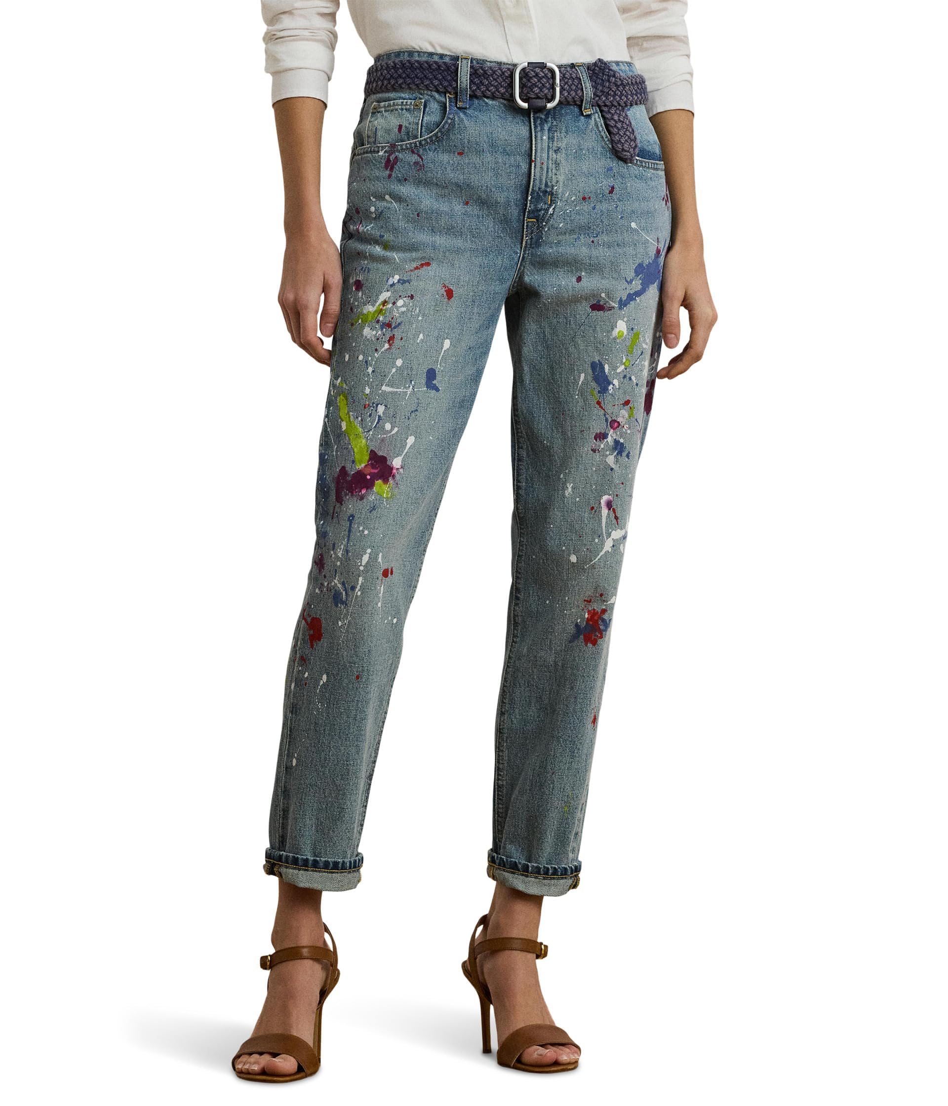 Lauren Ralph Lauren Womens Print Boyfriend Tapered Ankle Jeans Alicia Wash 12 Inseam: 28