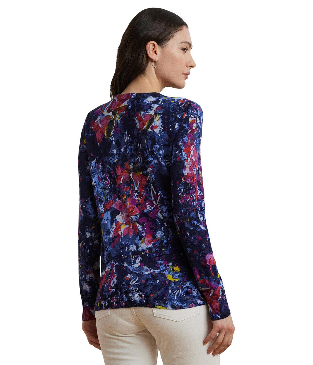 Lauren Ralph Lauren Womens Print Cotton-Blend Sweater Blue Multi X-Large