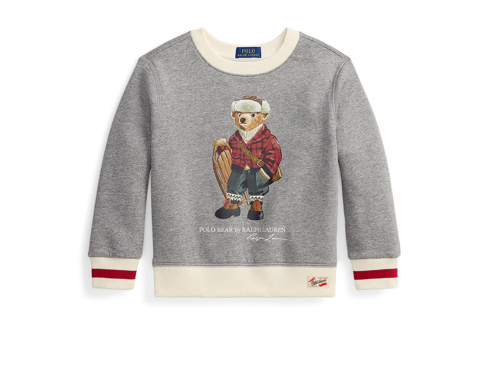 POLO RALPH LAUREN Boys, Polo Bear Fleece Sweatshirt (Big Kid), HOL25 Bear Vintage Pepper Heather, X-Large, Big Kid