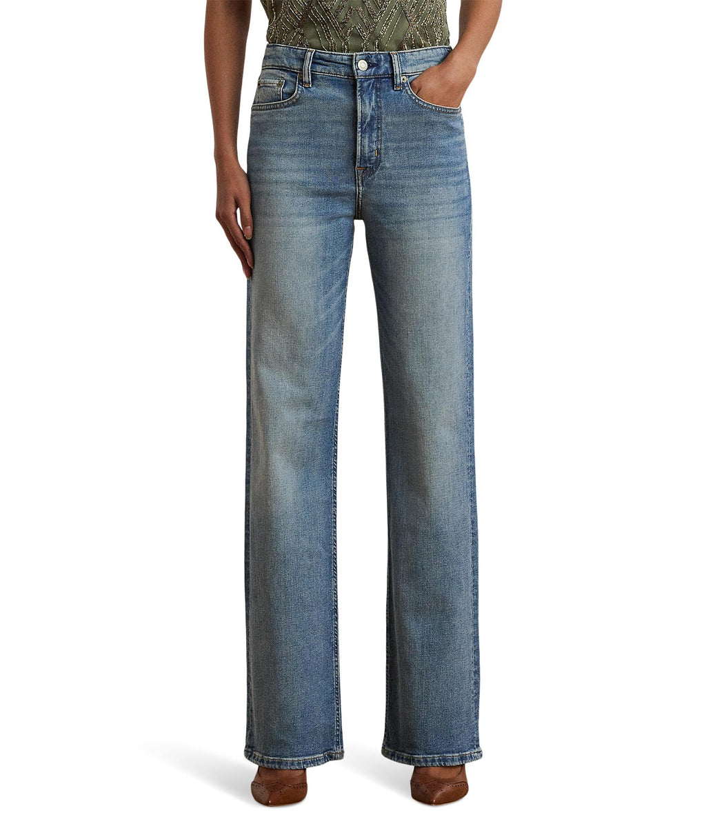 Lauren Ralph Lauren, Womens, High-Rise Wide-Leg Jeans, Alicia Wash, Size: 12, Inseam: 32.5