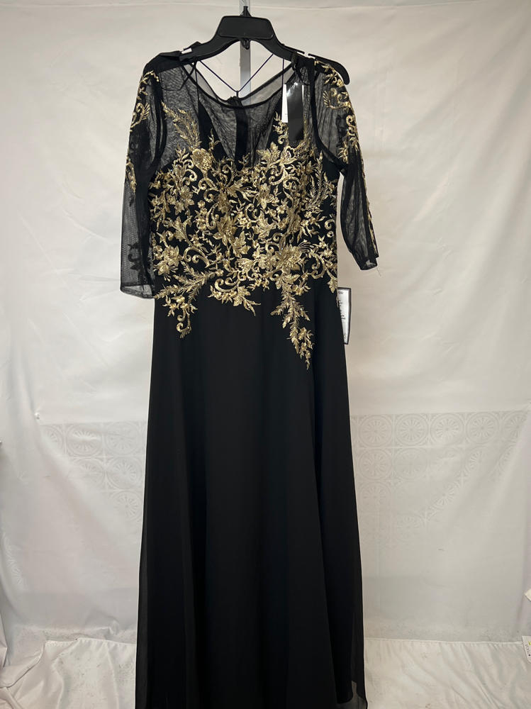 sold Betsy & Adam Womens Metallic Embroidered Evening Dress Black 10, Black/Gold