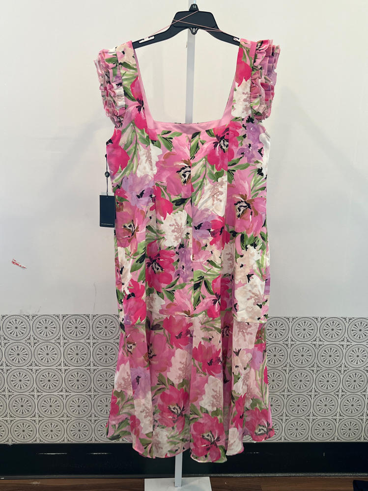 Adrianna Papell Womens Printed Midi Dress Pink Multi 16