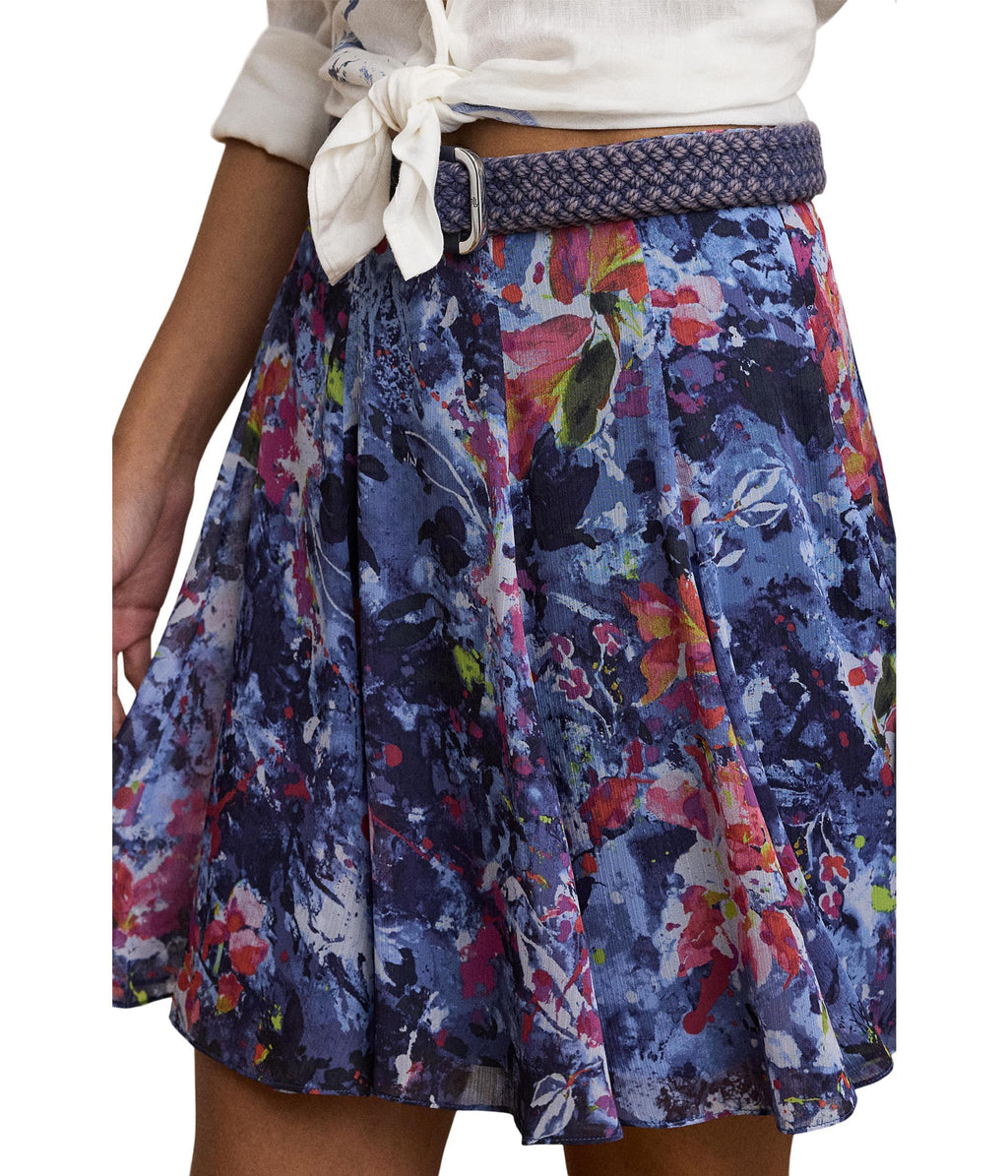 Lauren Ralph Lauren Womens Print Crinkle Georgette Miniskirt Blue Multi