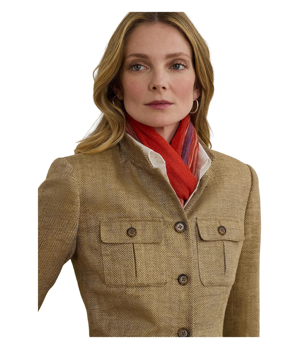 Lauren Ralph Lauren Womens Herringbone Linen Jacket, Light Brown/Tan, 6