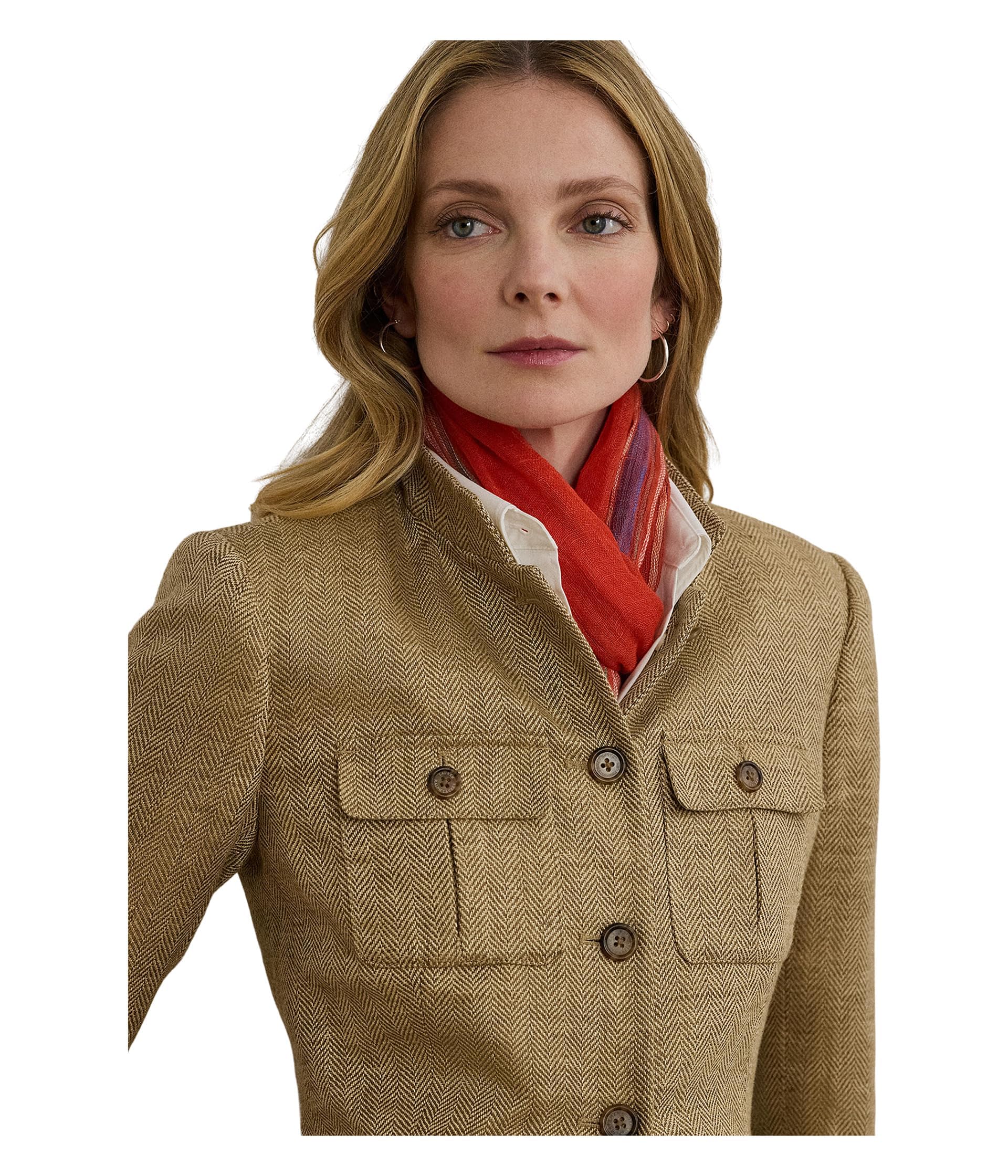 Lauren Ralph Lauren Womens Herringbone Linen Jacket, Light Brown/Tan, 6