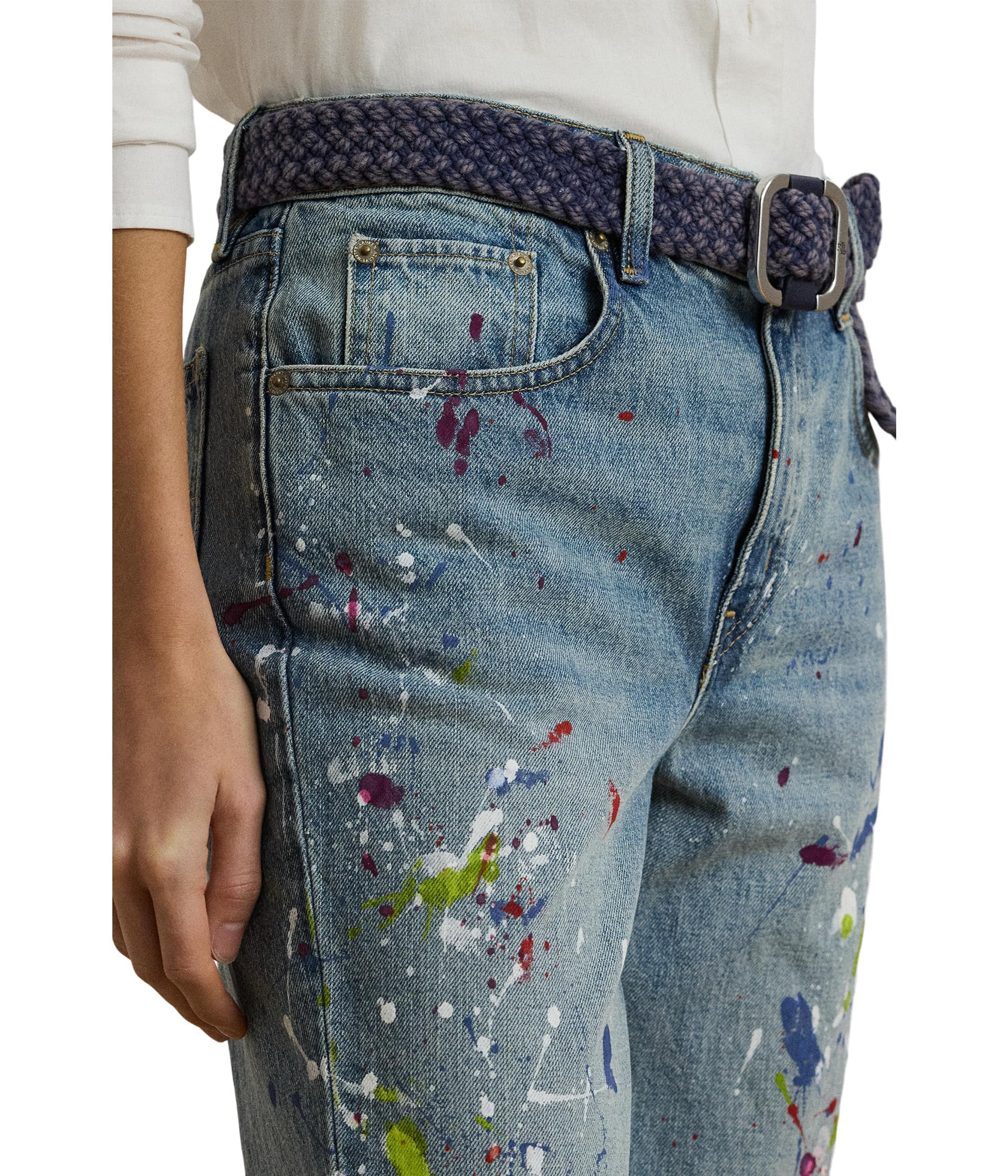 Lauren Ralph Lauren Womens Print Boyfriend Tapered Ankle Jeans Alicia Wash 12 Inseam: 28