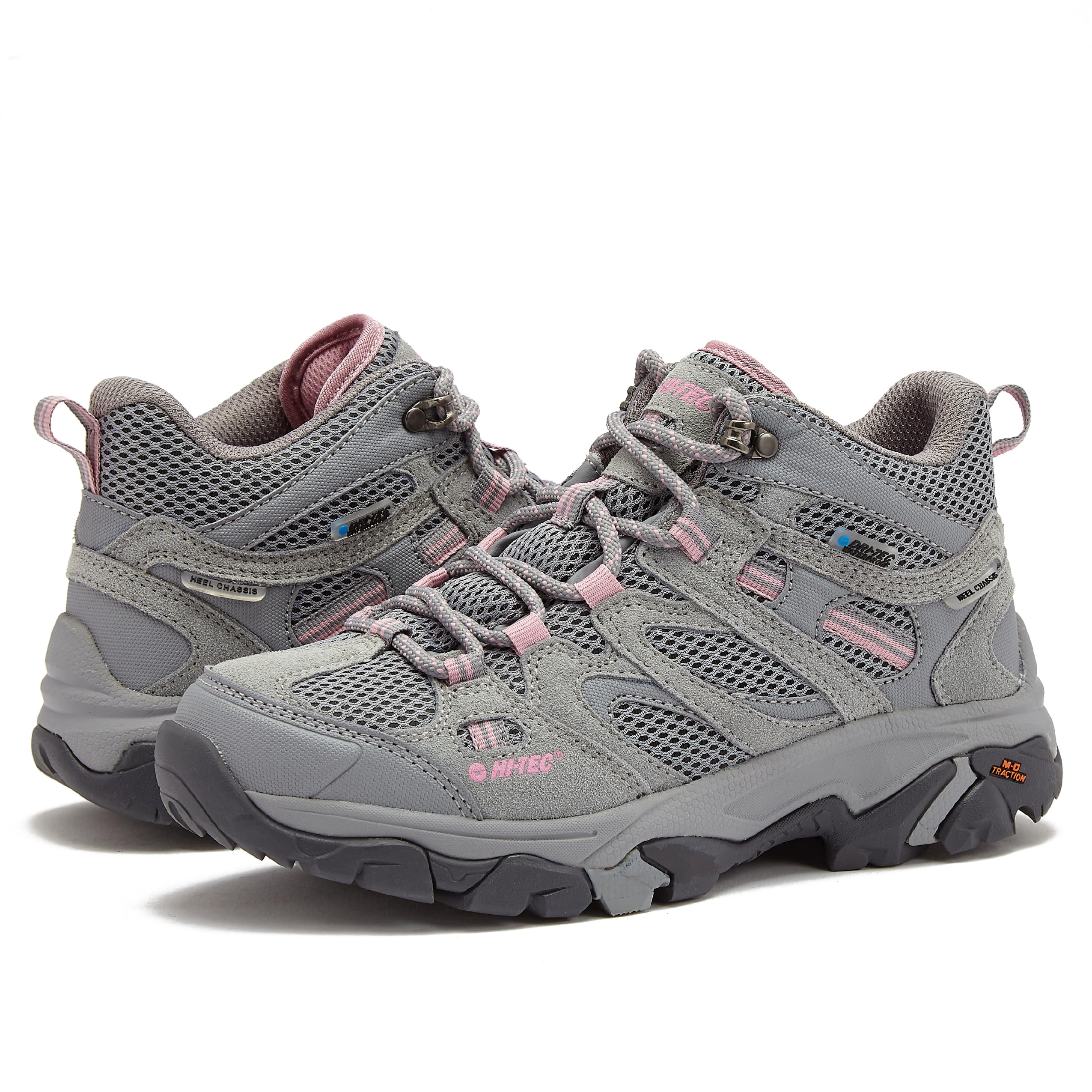 HI-TEC Apex Lite Mid WP Waterproof Hiking Boots for Women, Lightweight Outdoor and Trail Shoes - Medium Grey/Light Pink, 10 Medium