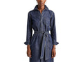 Lauren Ralph Lauren Long Sleeve Day Dress Women's Clothing Pure Rinse Wash : XS, Twill/Denim/Cotton