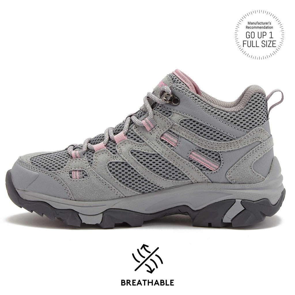 HI-TEC Apex Lite Mid WP Waterproof Hiking Boots for Women, Lightweight Outdoor and Trail Shoes - Medium Grey/Light Pink, 10 Medium