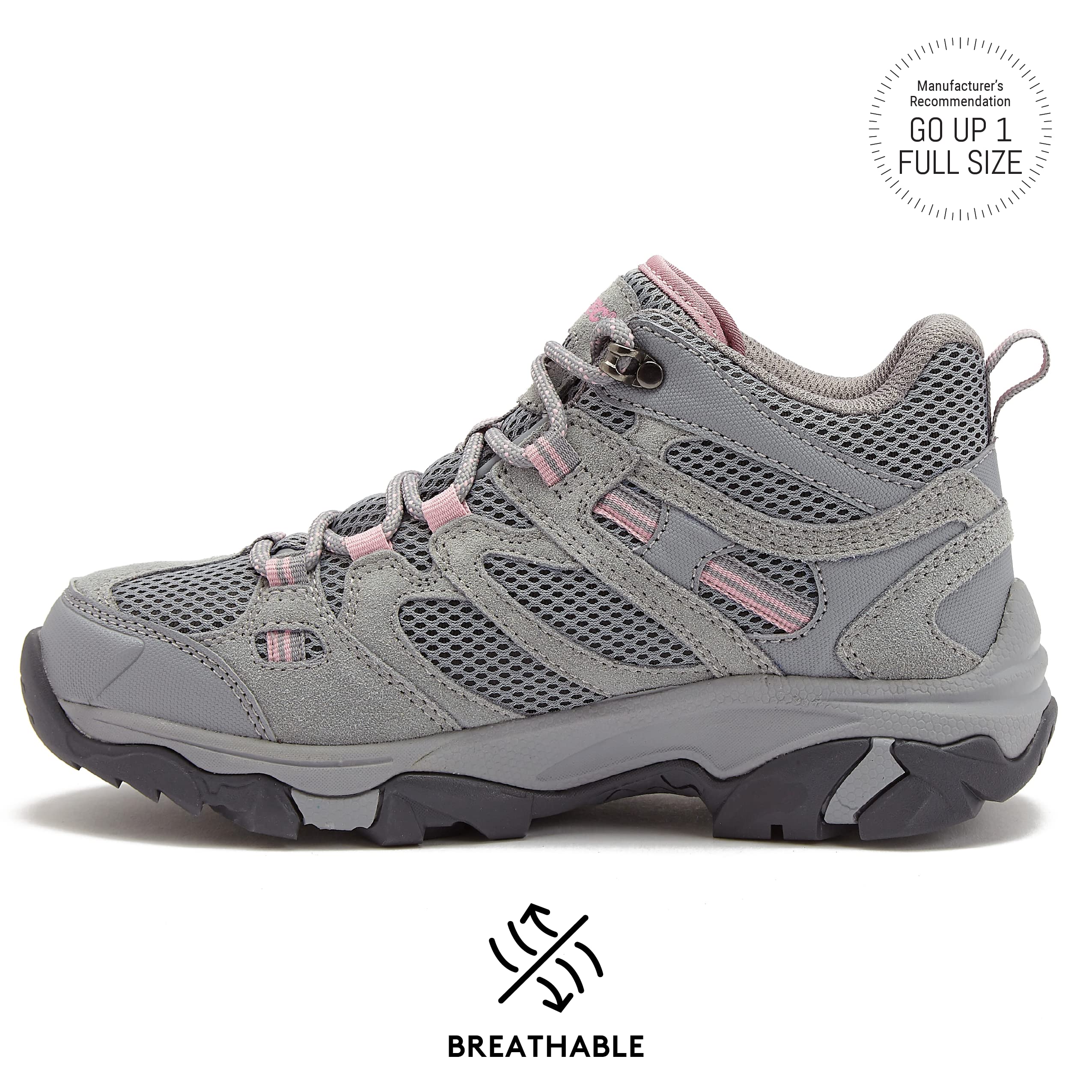 HI-TEC Apex Lite Mid WP Waterproof Hiking Boots for Women, Lightweight Outdoor and Trail Shoes - Medium Grey/Light Pink, 10 Medium