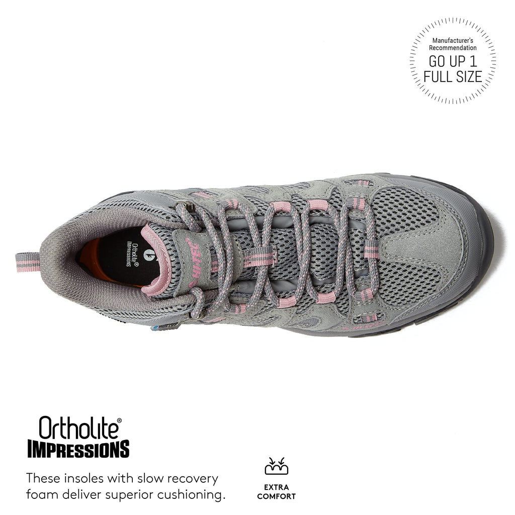 HI-TEC Apex Lite Mid WP Waterproof Hiking Boots for Women, Lightweight Outdoor and Trail Shoes - Medium Grey/Light Pink, 10 Medium
