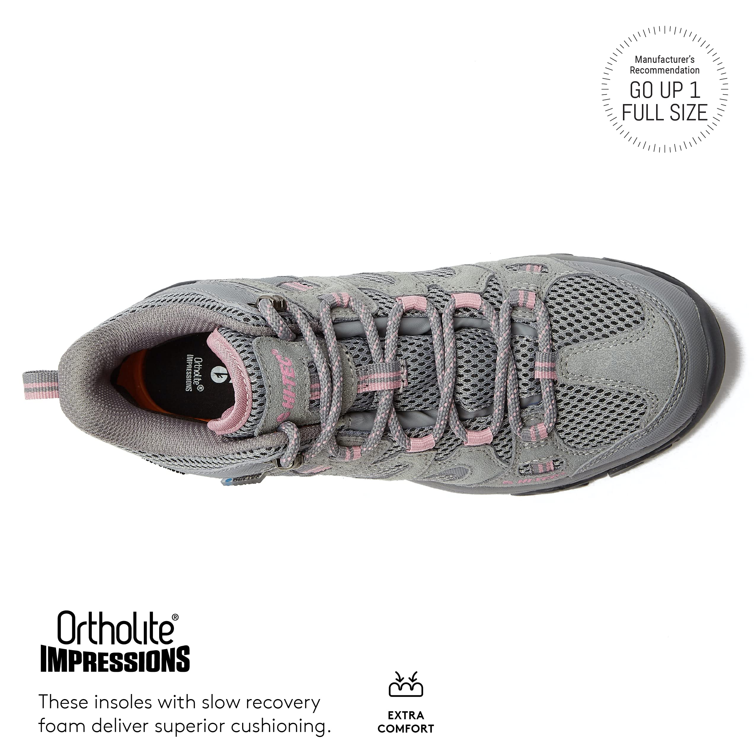 HI-TEC Apex Lite Mid WP Waterproof Hiking Boots for Women, Lightweight Outdoor and Trail Shoes - Medium Grey/Light Pink, 10 Medium