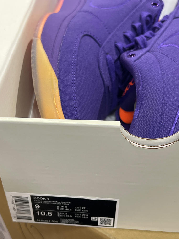 Nike Book 1 Basketball Shoes (HJ5351-500, Court Purple/Taupe Grey/Sundial/Total Orange) Size 9