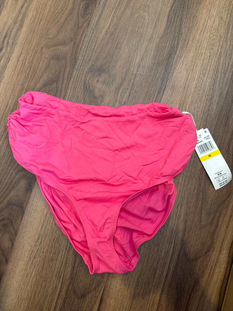 Anne Cole Womens Hi Waist Shirred Bottom, M, Pink
