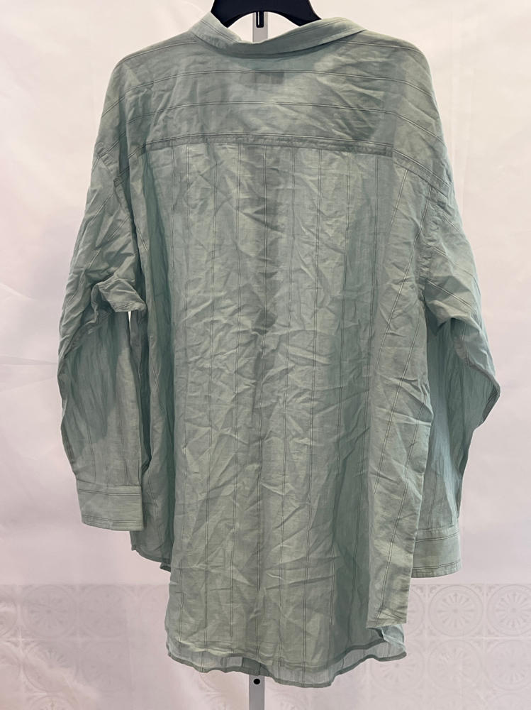 Lauren Ralph Lauren Women's Plus Size Oversize Striped Cotton Voile Shirt Washed Sage Multicolor 3X