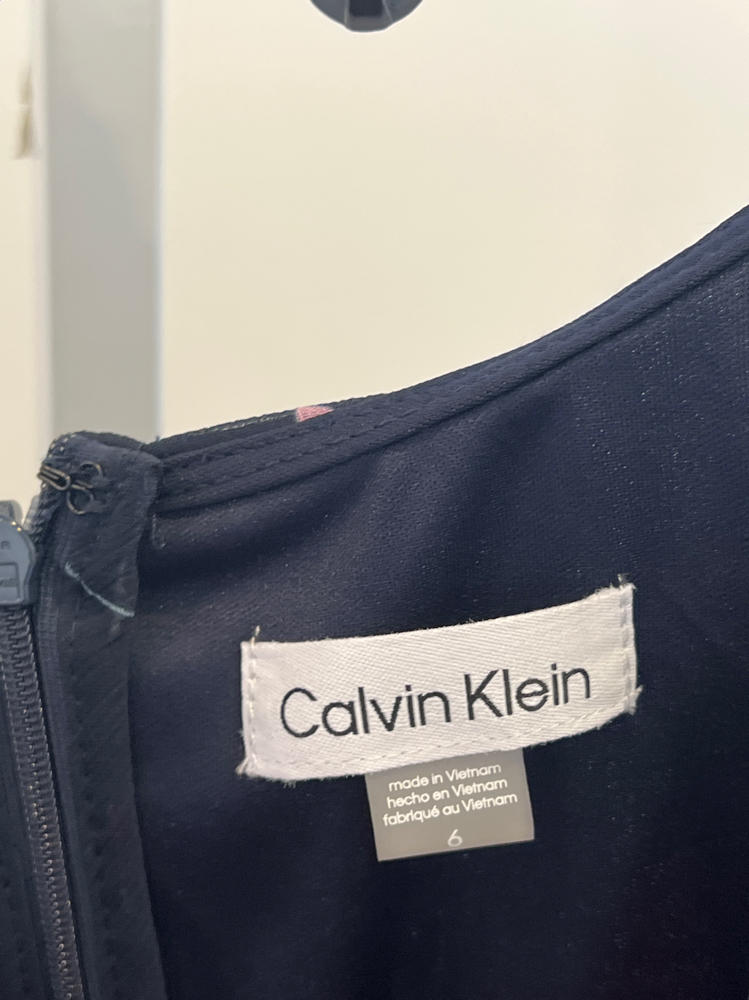 Calvin Klein Women's Dress Short Chiffon Dress with Puff Sleeve Indigo Multi 6
