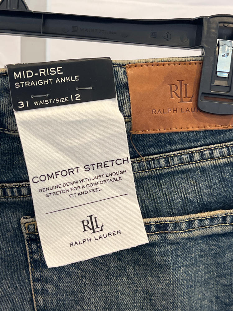 Lauren Ralph Lauren, Womens, Mid-Rise Straight Ankle Jeans, Haze Wash, Size: 12, Inseam: 28