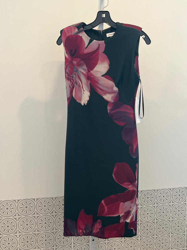 Calvin Klein Women's Cal Sleeve Floral Sheath Grey/Aubergine Multi 4