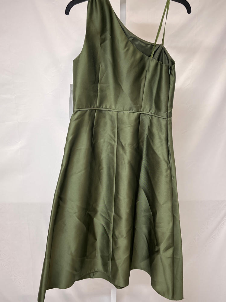 Adrianna Papell Women's One Shoulder Mikado Midi Dress, Jungle Olive