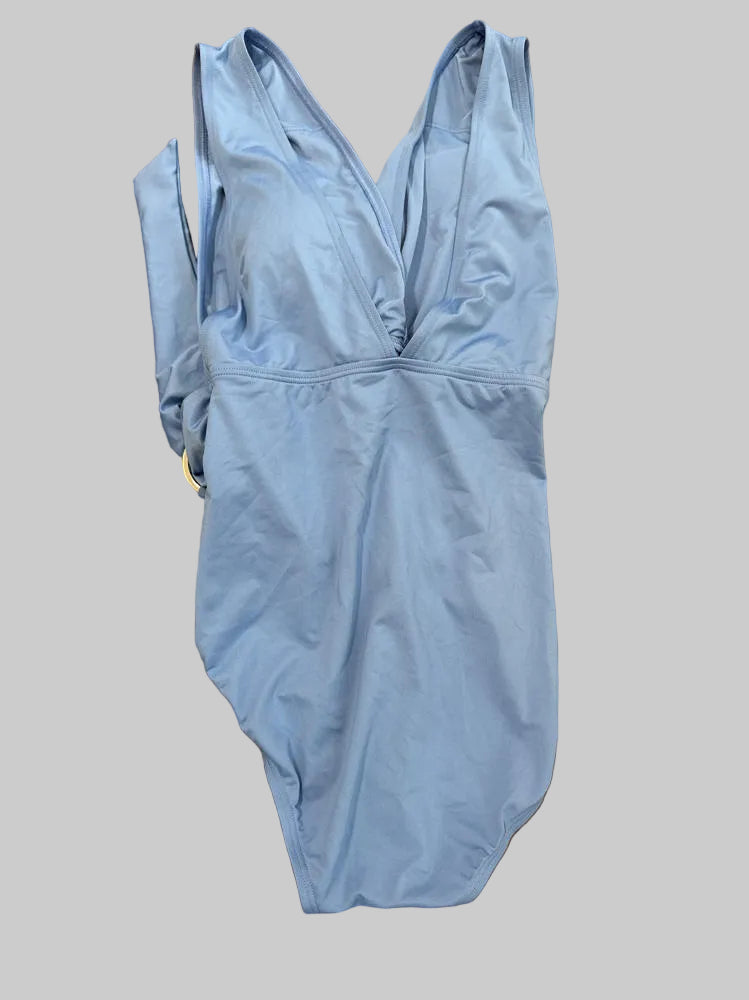 MICHAEL Michael Kors Belted Surplice Plunge One Piece - Iconic Solids