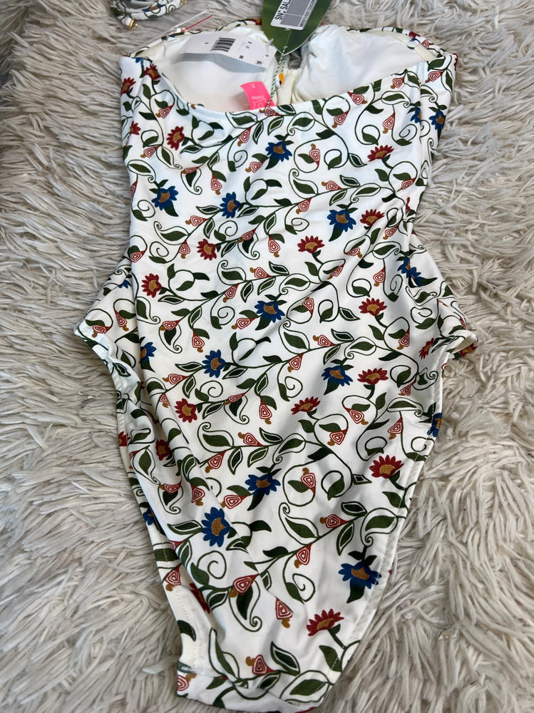 Farm Rio Flora Tile Bandeau One Piece Swimsuit