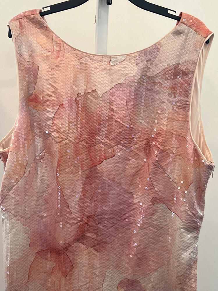Donna Karan NY Women's Printed Sequin Sleeveless Sheath Dress, Pink Multi, Size -12