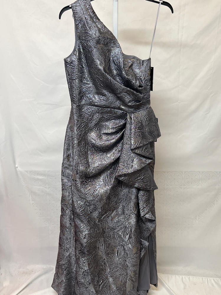 xscape One Shoulder Ruffle Floor Length Jacquard Dress by 7246X